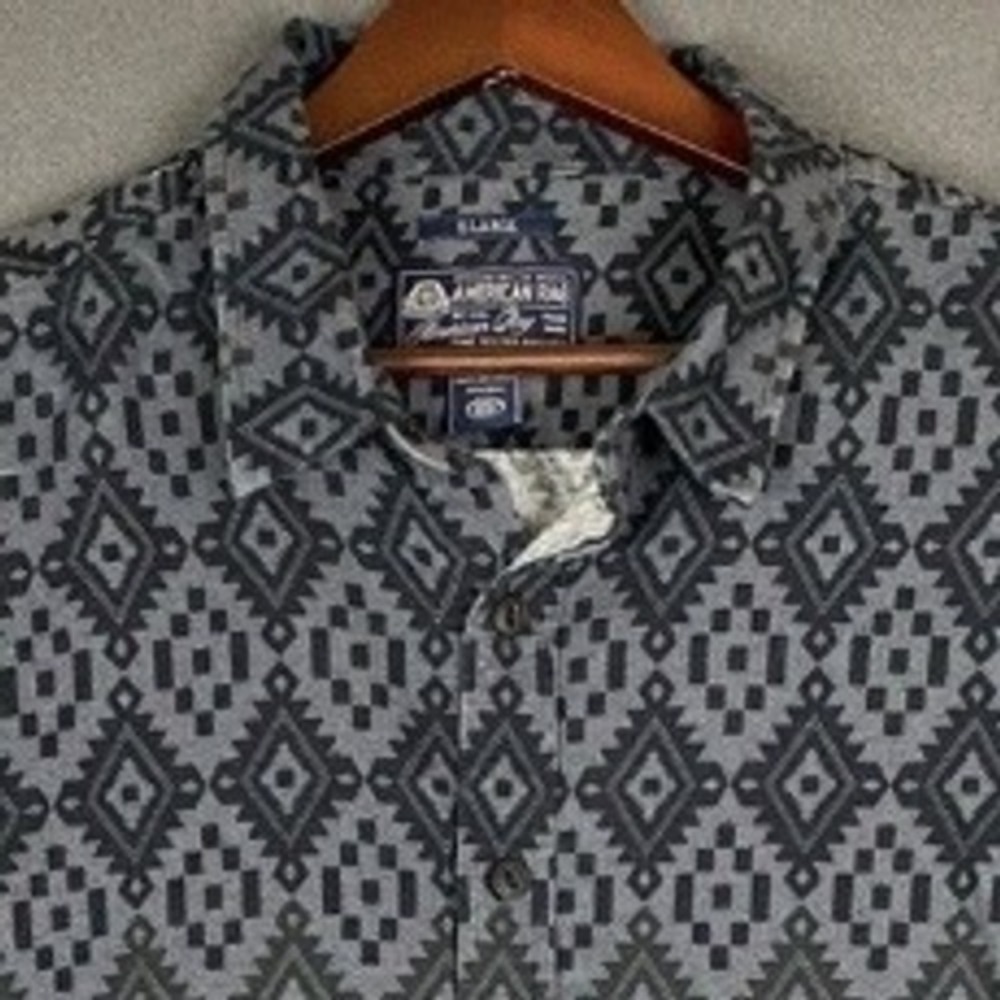 American Rag Western‎ Flannel Shirt Men's XL Black Grey Aztec Cowboy Rodeo